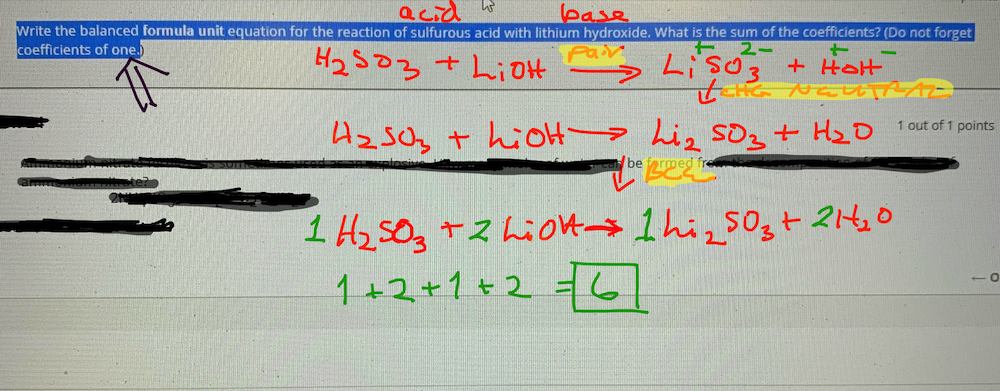 BCE problem with sulfurous acid and lithium hydroxide