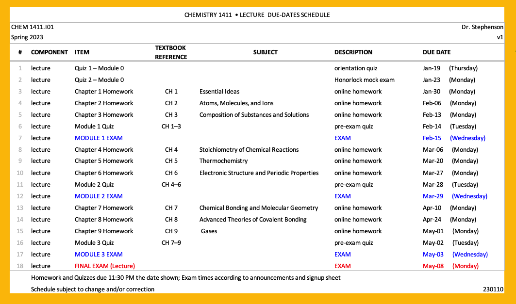 Lecture Schedule